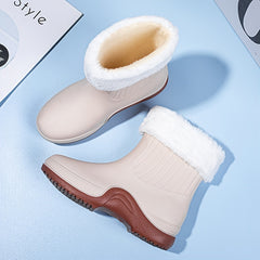 Women's Plush Lined Ankle Rain Boots Waterproof Non-slip Shoes