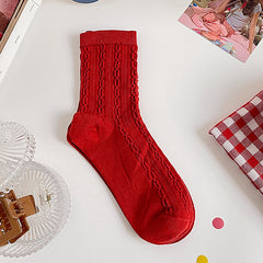 Teddy Bear Red Socks Comfy Mid Tube Women's Stockings