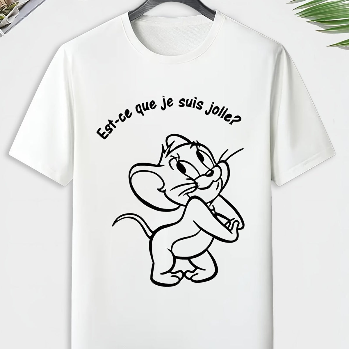Men's Mouse Sketch Print T shirt Active Comfy Slightly Stretch Crew Neck Tee