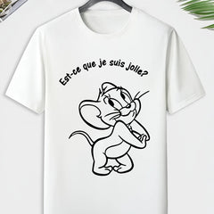 Men's Mouse Sketch Print T shirt Active Comfy Slightly Stretch Crew Neck Tee
