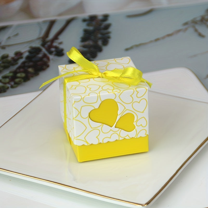 50pcs Peach Heart Candy Chocolate Party Favor Box for Birthdays Weddin