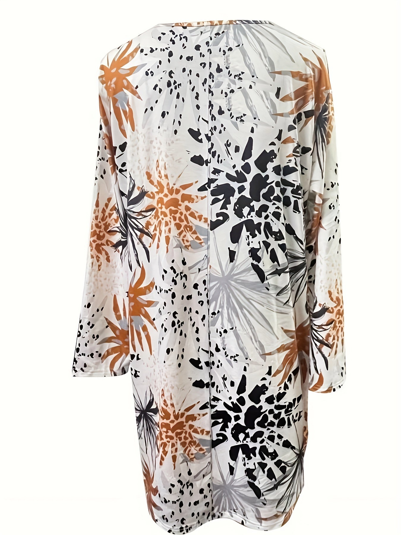  Floral Print Long Sleeve Round Neck High Stretch Dress