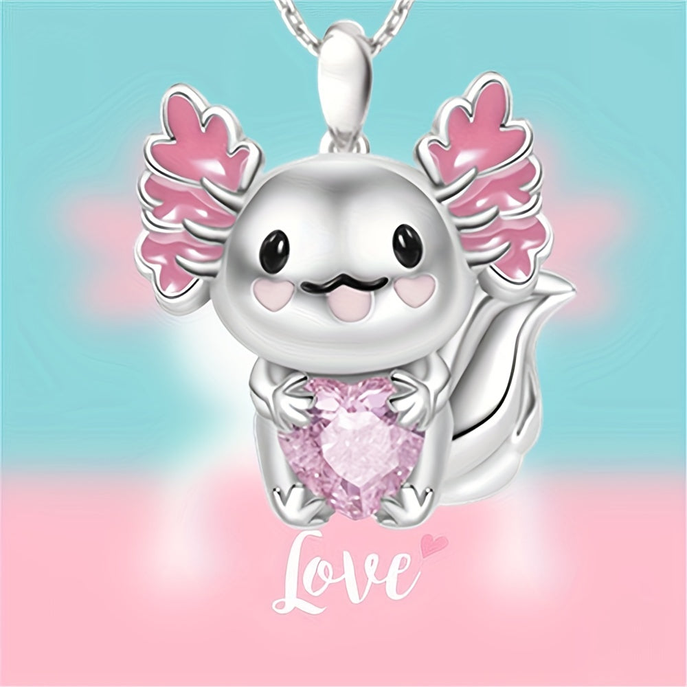 Cartoon Cuddle Heart Pendant Necklace Rhinestone Jewelry