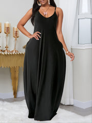  Solid Maxi Dress With Pocket Women's Plus Long Dress