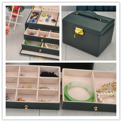 Large Capacity Leather Jewelry Organizer Box 3 Layer Display Case