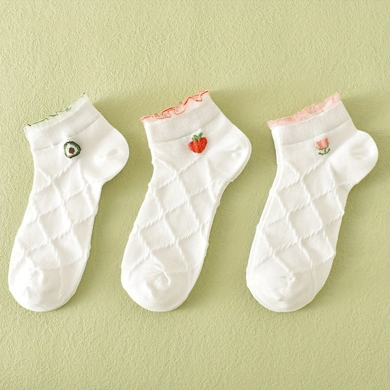 5 Pairs Fruit & Argyle Low Cut Socks Women's Stockings