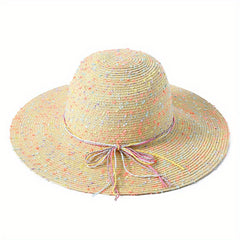 Candy Embroidery Sun Hat Wide Brim Summer Sunscreen Straw Hat Breathable Travel