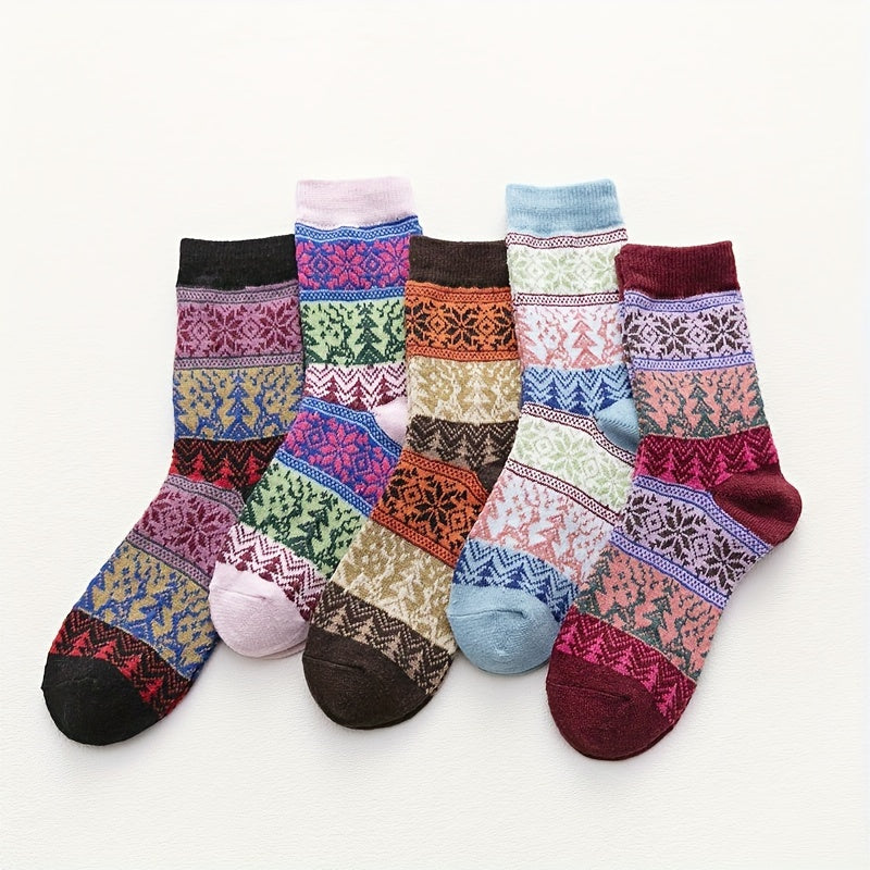 5 Pairs Christmas Print Socks Women's Mid Tube Stockings