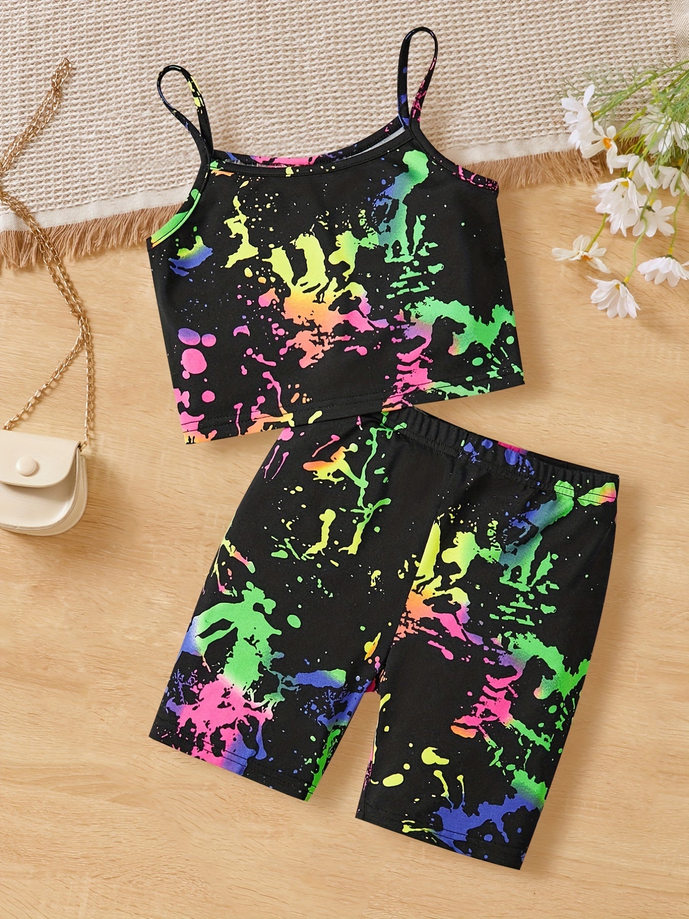 Girls Off Shoulder Camisoles & Elastic Waist Shorts Set