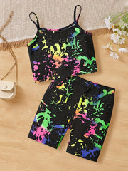 Girls Off Shoulder Camisoles & Elastic Waist Shorts Set