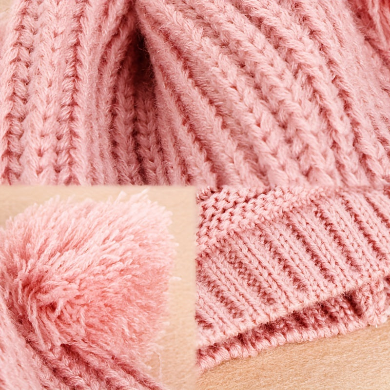 Winter Warm Double Fur Ball Children's Knitted Hat
