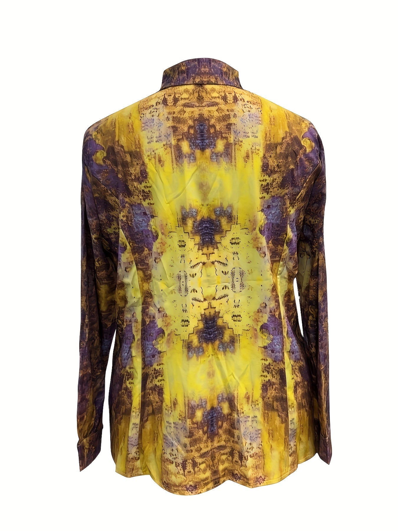 Geometric Print Distressed Blouse Button-Up Collar Shirt