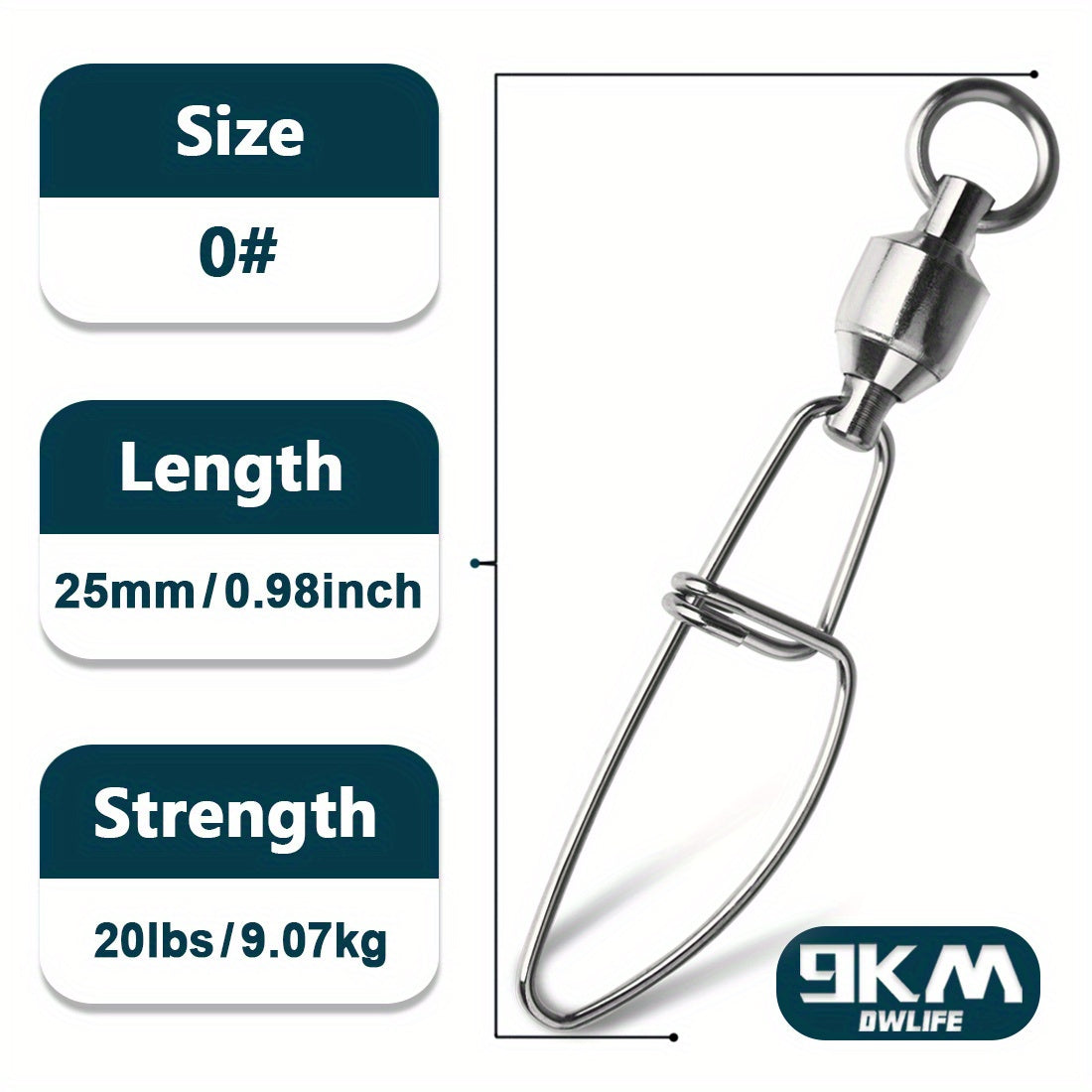 9KM Heavy Duty Fishing Swivels Stainless Steel Ball Bearing Swivels