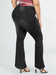  Button Fly Ripped Flared Leg Jeans