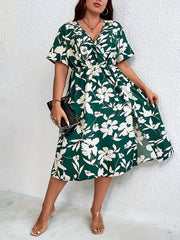  Floral Print Boho Dress with Thigh Split