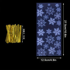 50 Snowflake Candy Bags with 100 Golden Twisted Ties for Party Supplies