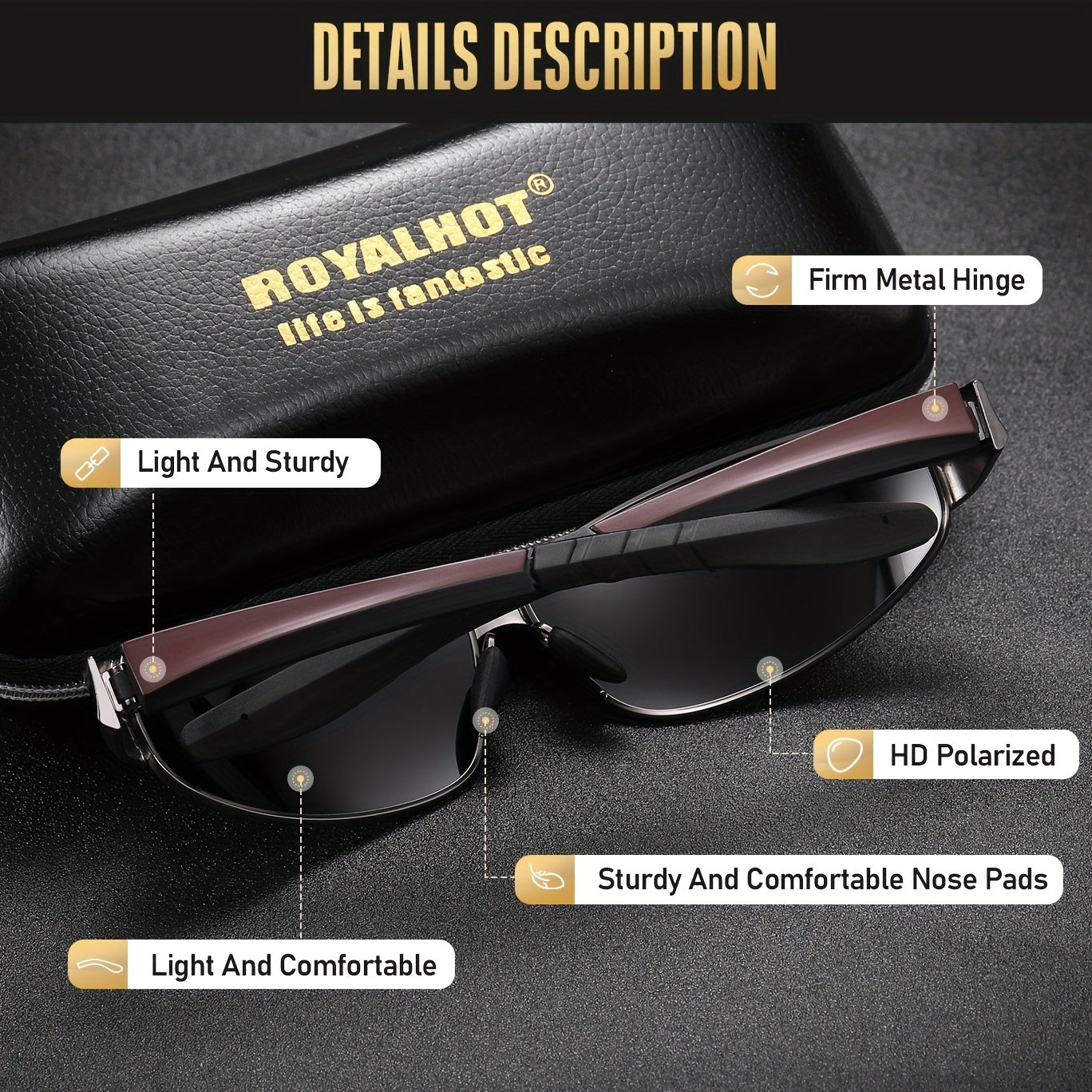 RoyalHot Men's Oval Metal Sunglasses Polarized for Driving Sports