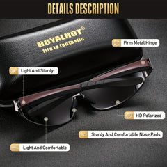 RoyalHot Men's Oval Metal Sunglasses Polarized for Driving Sports