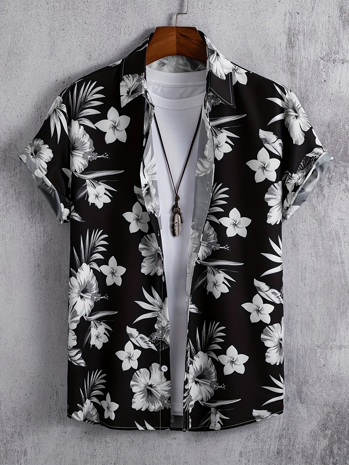 Men's Flower Print Casual Shirt Short Sleeve