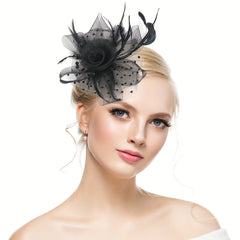 Mesh Flower Head Piece With Clip Faux Feather Fascinator