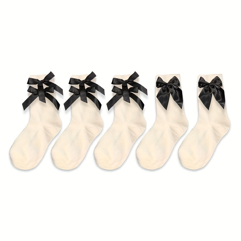 5 Pairs Bow Decor Socks Comfy & All match Women's Stockings