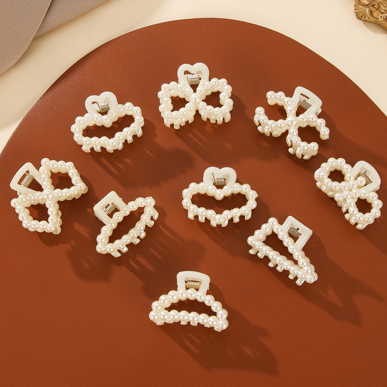 9pcs Set Small Hair Claw Bowknot Faux Pearl Clip Hair Accessories for Women