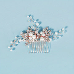 Bridal Faux Pearl Crystal Hair Comb, Wedding Rhinestone Insert Comb