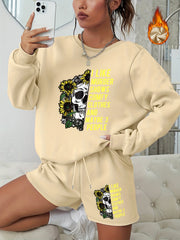  Halloween Graphic Print Sweatshirt & Shorts 2pcs Set