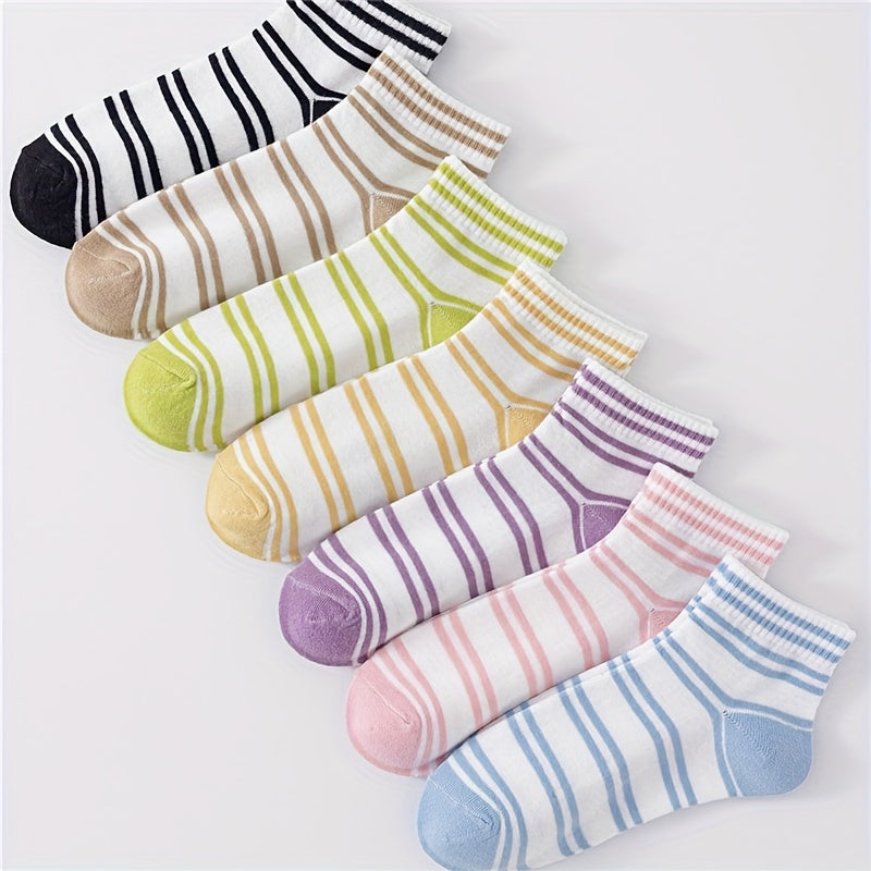 7 Pairs Striped Crew Socks Comfy & Breathable All match Socks Women's Stockings