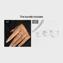 Zircon Butterfly Ring Set Silver Plated Moon Lightning Women's Ring