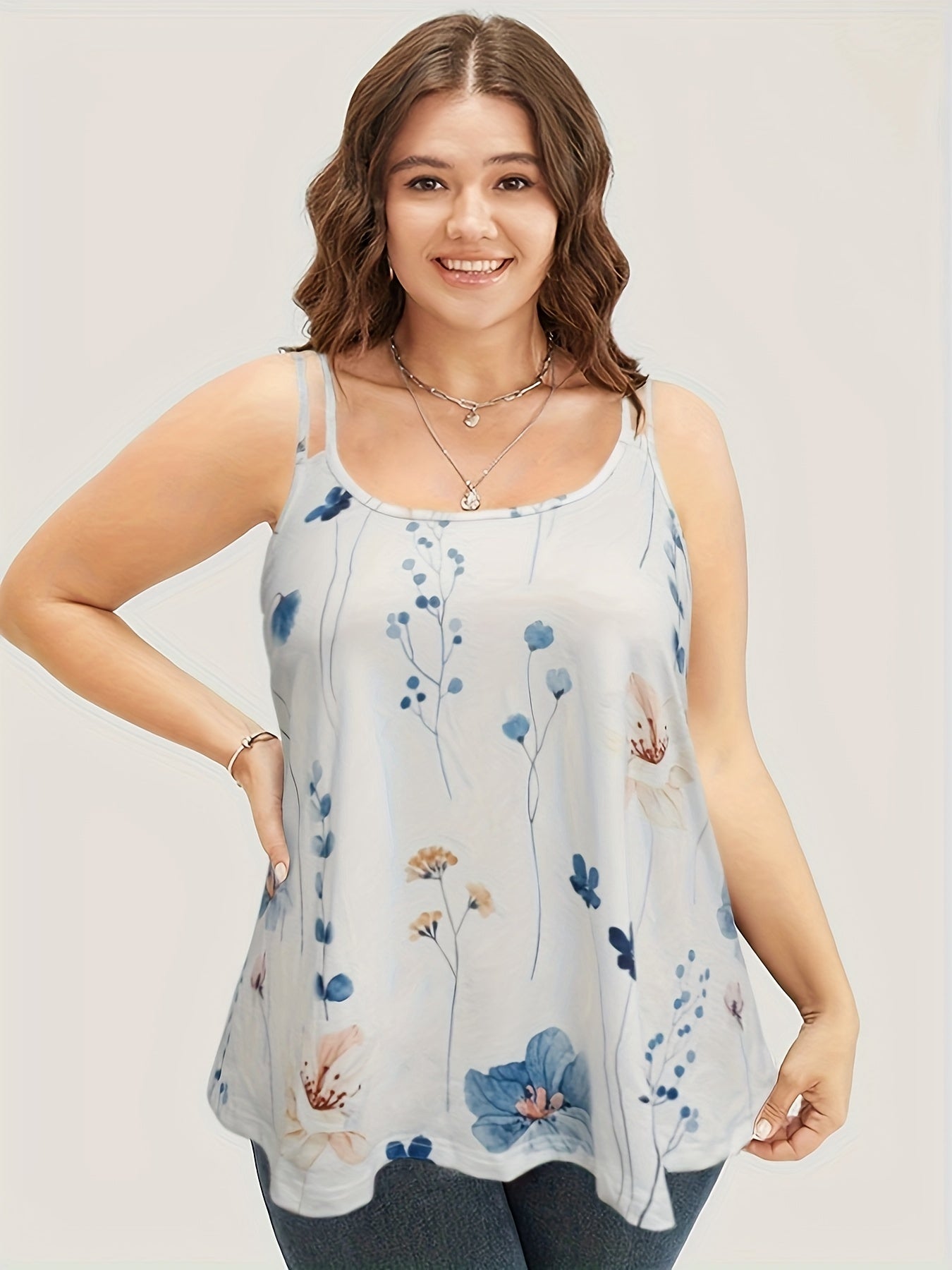  Floral Print Split Strap Tank Top