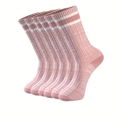 3 Pairs Striped Crew Socks Comfy & Breathable College Style Socks Women's Stocki