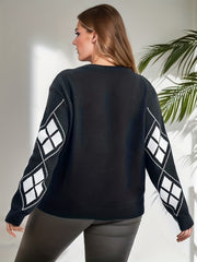  Argyle Print Long Sleeve Sweater