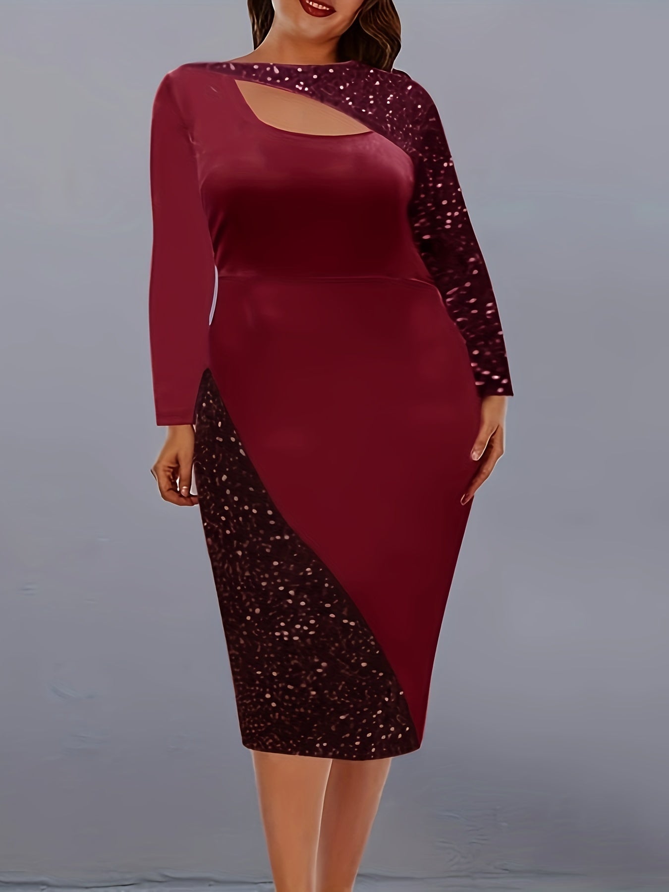  Colorblock Sequin Cut Out Midi Dress