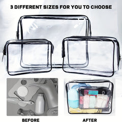 3 Pcs Transparent Inner Bags Zipper Waterproof, Hooks Travel Accessories