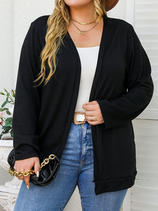  Solid Open Front Cardigan - Long Sleeve