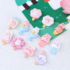 10pcs Cartoon Animals Ice Cream Pendants Beads DIY Jewelry Making
