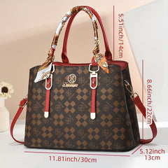 Vintage PU Leather Tote Bag Women Removable Strap Plaid Positioning