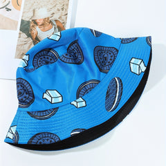 Reversible Biscuit Print Bucket Hat Casual Sun Hat Unisex Travel Beach Hats