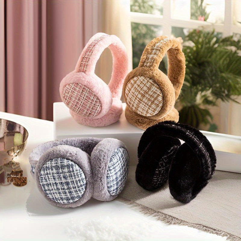 Ultra Soft Plush Foldable Earmuffs - Pastel Pink Beige Brown - Unisex