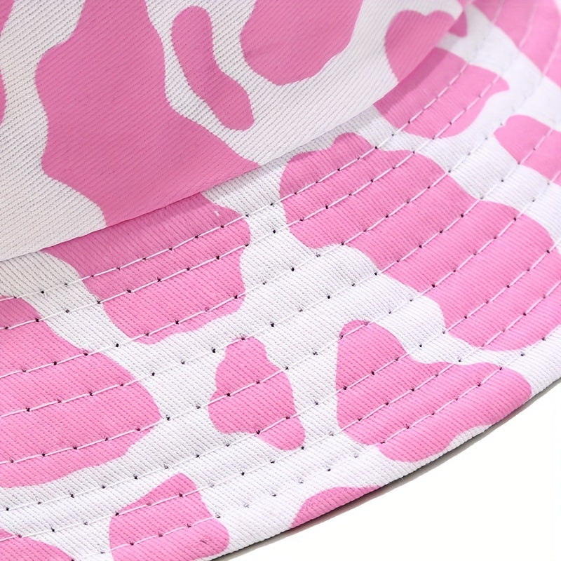 Pink Cow Pattern Bucket Hat Reversible Sun Hat
