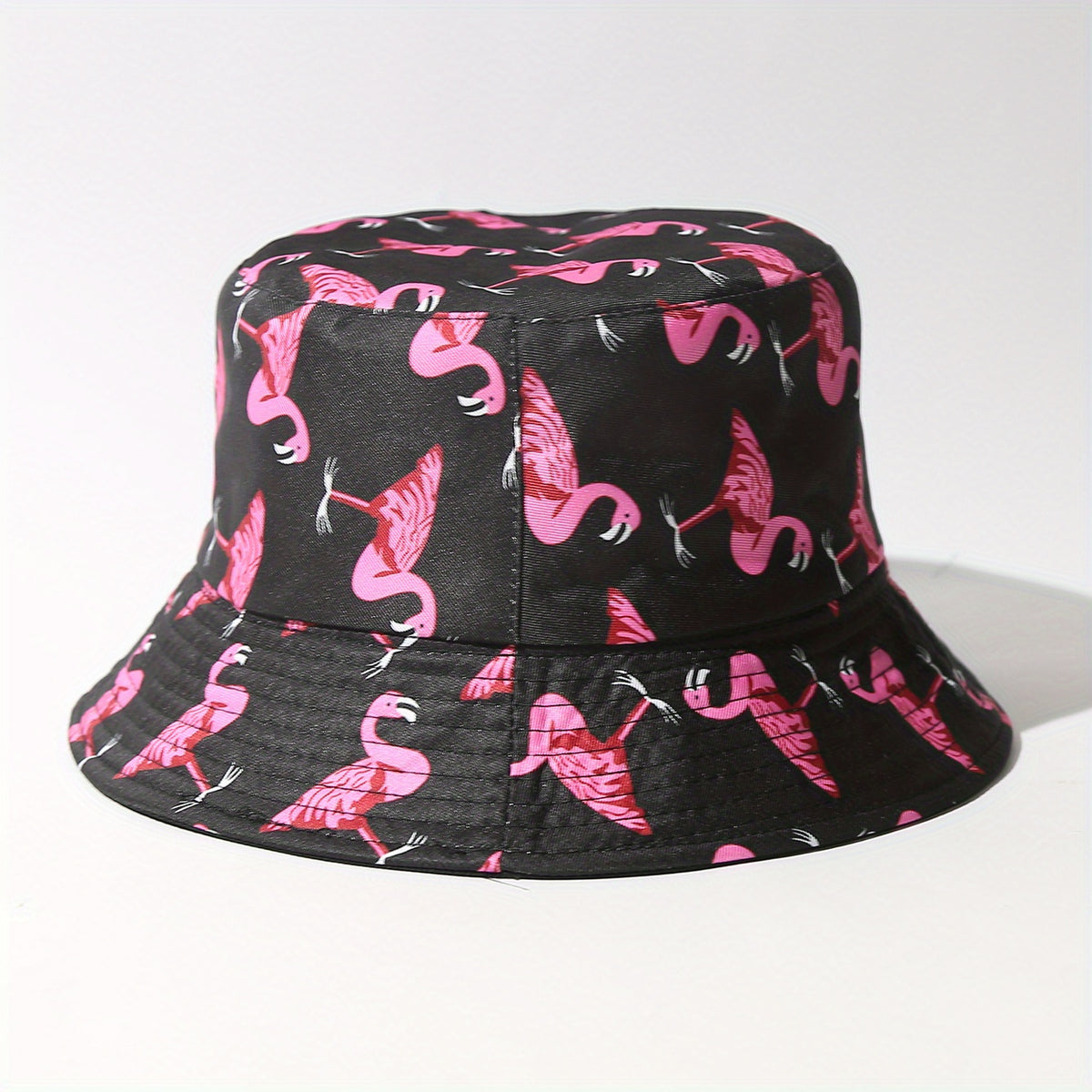 Double Sided Flamingo Embroidery Bucket Hat for Men Women