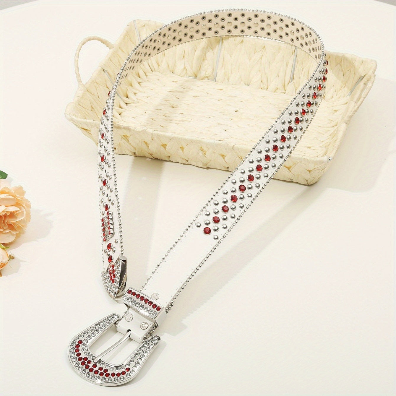 Hip Hop Rivet Rhinestone Belts Rapper Block PU Belt Punk Red