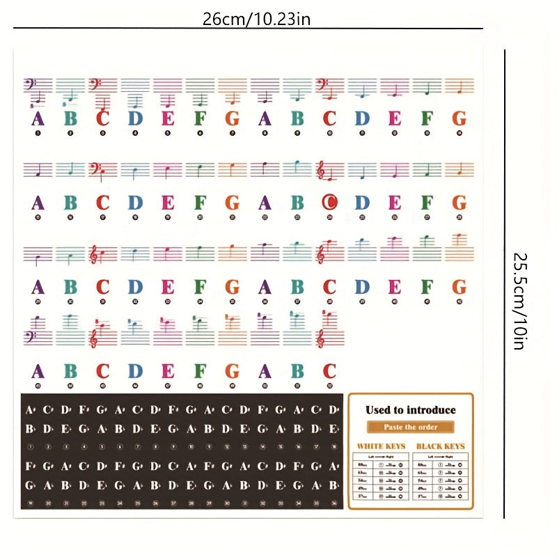 Piano Keyboard Sticker Set w/ Staff Notation & Note Markings - Self Study