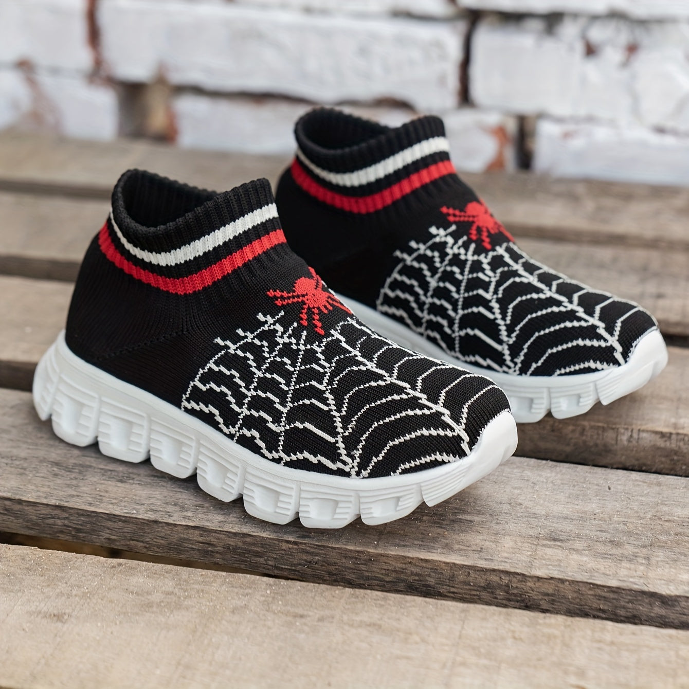 Unisex Kid's Spider Pattern Slip On Sock Shoes