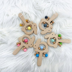 Beech Rabbit Rattle Wooden Silicone Children's Early Education Toy