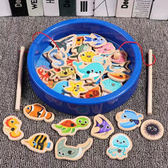 Wooden Magnetic Fishing Toys 15 Fish 1 Rod Christmas Halloween Thanksgiving Gift
