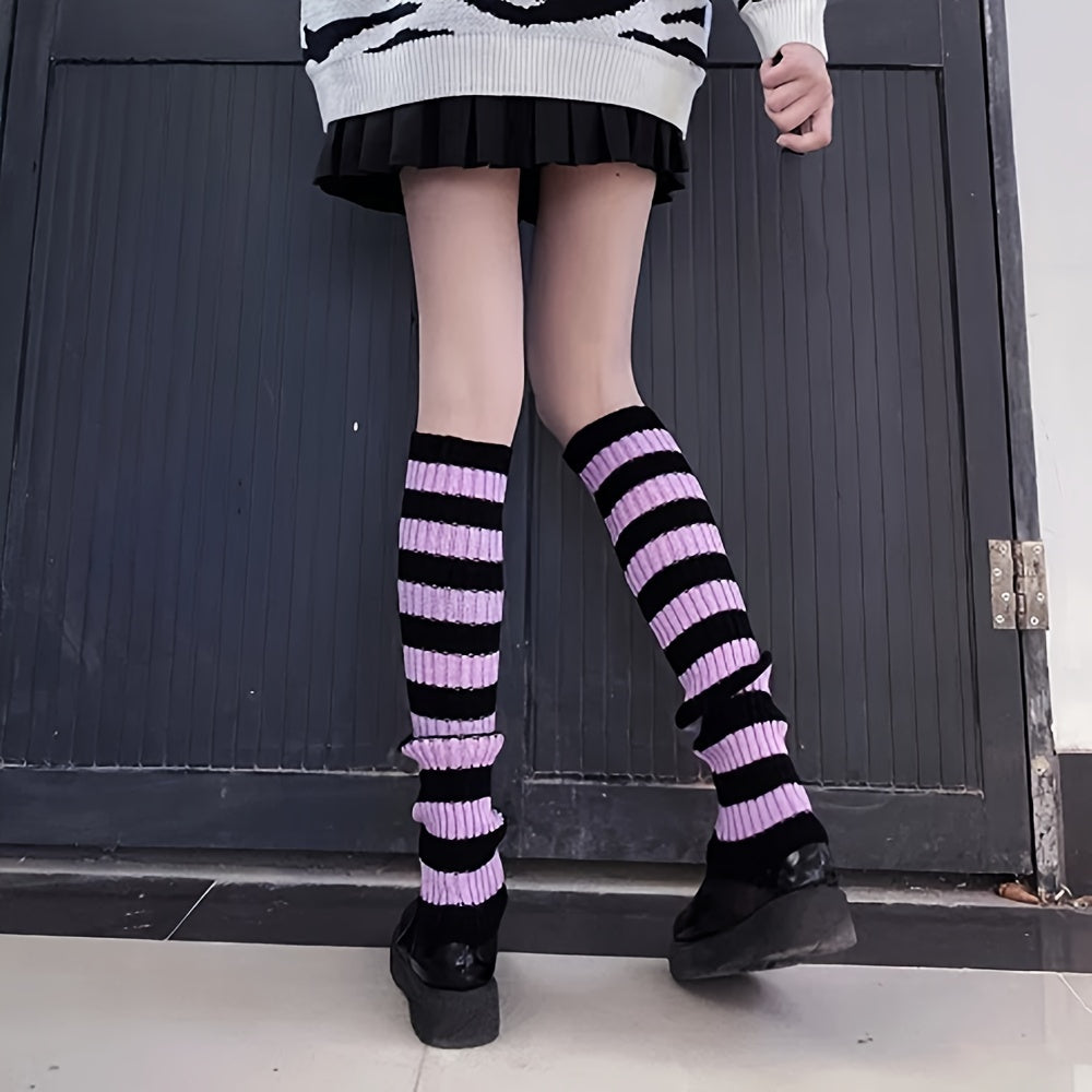 Colorblock Striped Leg Warmers Knee High Socks for Women