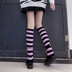 Colorblock Striped Leg Warmers Knee High Socks for Women