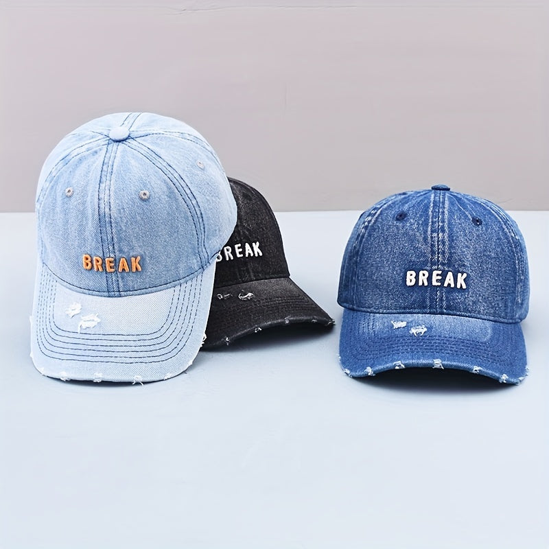 BREAK Embroidery Denim Baseball Cap Washed Distressed Couple Dad Hats